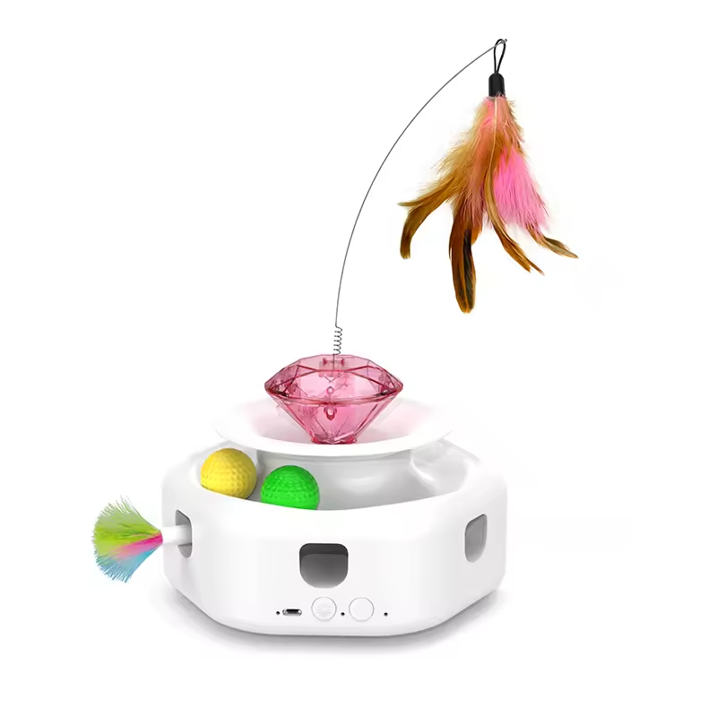 Smart 4-in-1 Interactive Cat Toy Butterfly Feather Spin Rod With Track Rolling Ball Multi-function Laser Cat Toy